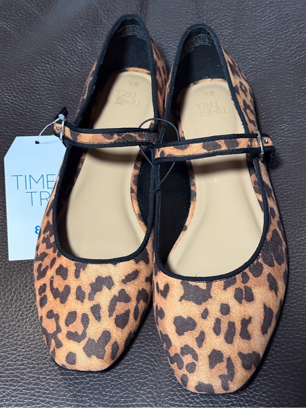Time and Tru Leopard Print Mary Jane Flats - Brown/Black